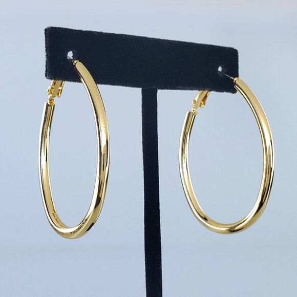 14K Gold Womens Large Oval Hoop Earrings 14 Karat Silver Hoops Ladies Jewelry - Picture 2 of 7